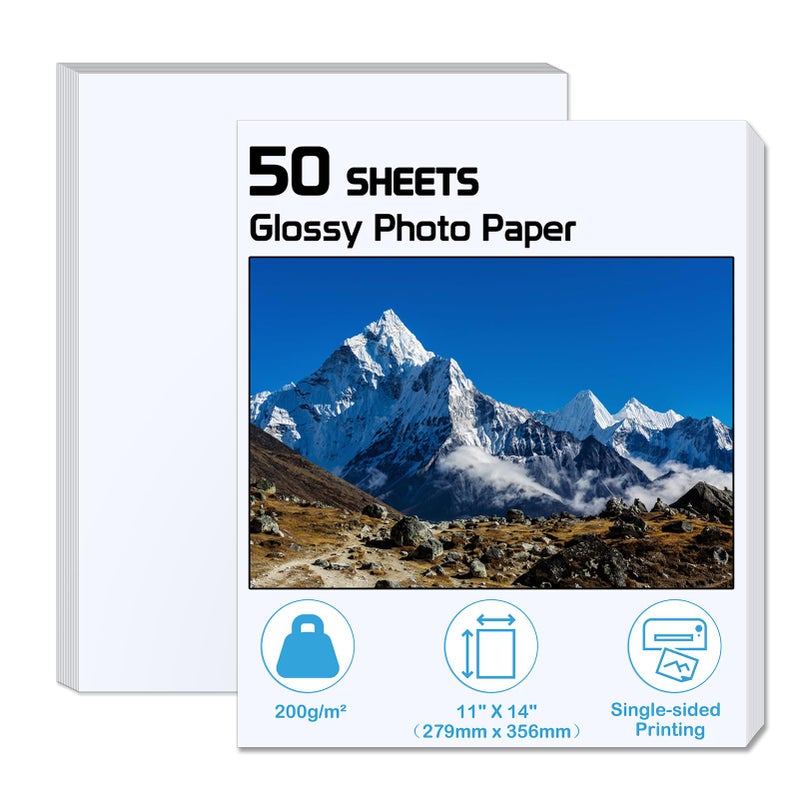 ZBEIVAN 11x14 Photo Paper, Glossy Photo Paper 50 Sheets, 11""x14"" Inkjet Printer Photo Paper for Dye Ink, 200 GSM - Image 1